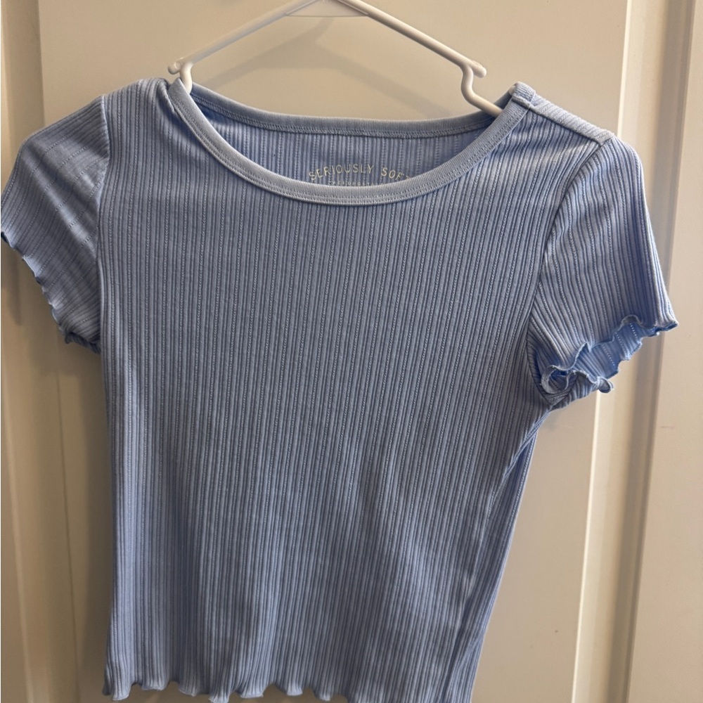 Aeropostale Sky Blue Ribbed Short Sleeve Top